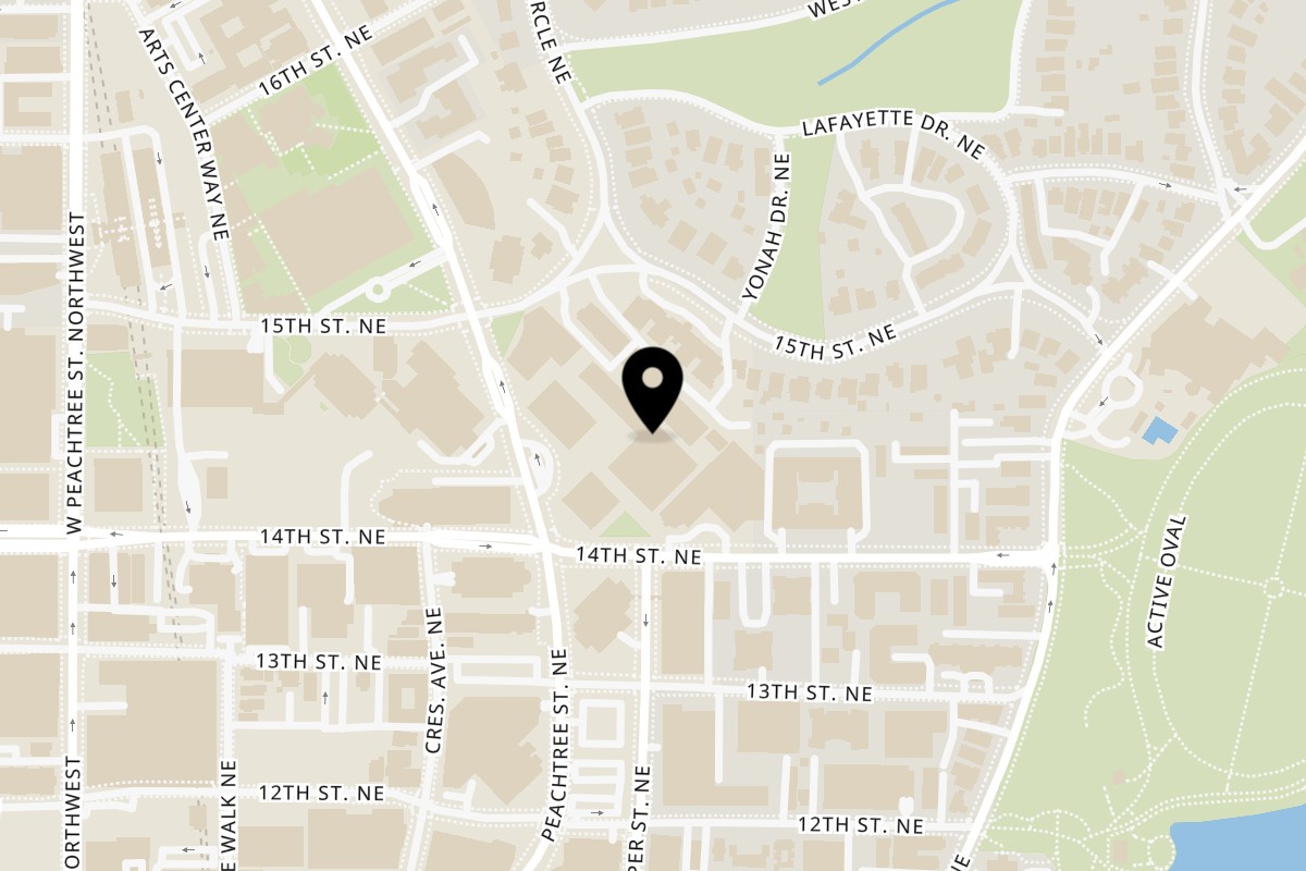 Map showing the location of Sahirah Kebab & Curry on 1197 Peachtree St NE Ste #150 in Atlanta